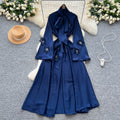 Frenchretrolong sleevesdress women's summerstereoflower tieelegant unique beautiful beautiful long skirt