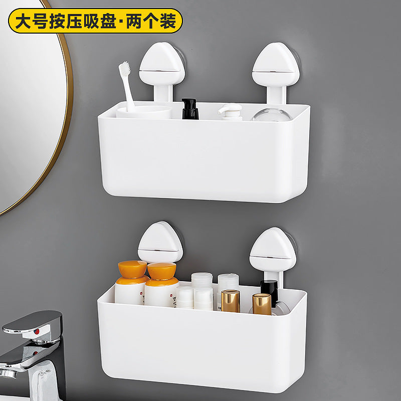 Household bathroom storage box Rectangle plastic suction cup Bathroom rack No punching suction cup wall-mounted storage box