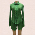 European and american cross-border women's fashion  summer new arrival: long-sleeved single-breasted elegant blouse and high-waisted pleated shorts set