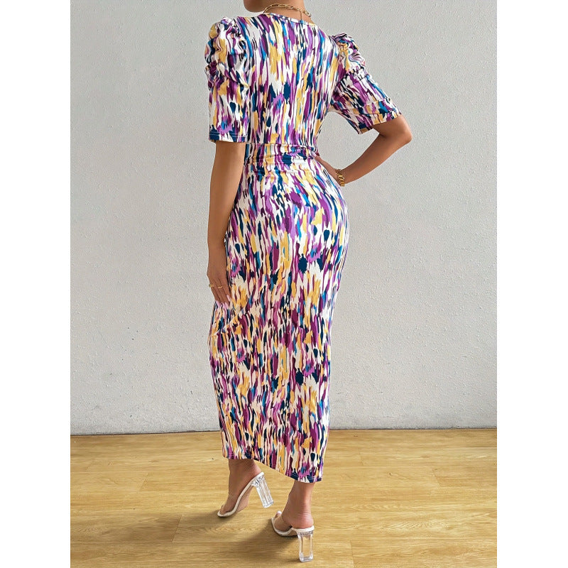 code new arrival  elegant women's original print dress - purple