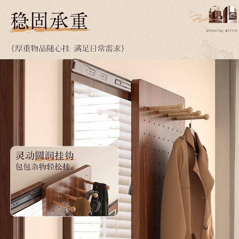 Chinese style invisible sliding mirror wall hanging wall mounted can be closed hidden full length mirror perforated board full length fitting mirror