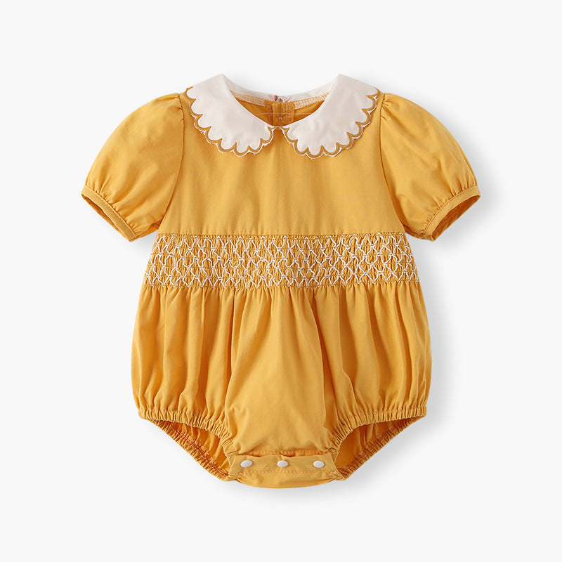 Baby clothing a-grade summer  new short-sleeve romper with shirring, newborn bodysuit, solid color baby outfit