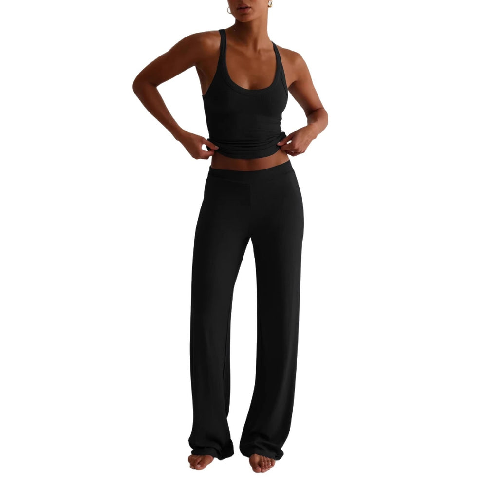 European and american cross-border style activewear yoga tank top and wide-leg pants set - women's  fall/winter casual fashion