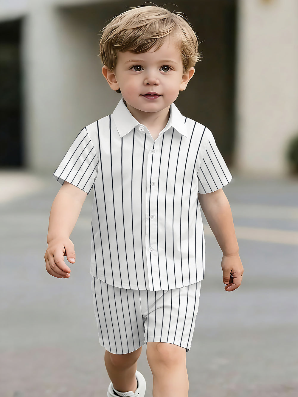 hot-selling children's short-sleeved shirt set, casual shirt set, summer simple stripes, dropshipping available