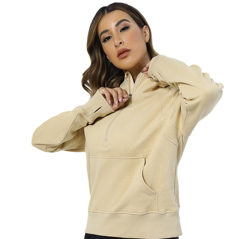 Lulu style scuba hoodie - women's fleece-lined half-zip sweatshirt for outdoor running and yoga