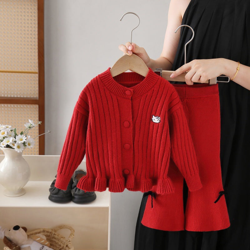 Girls' sweater two-piece set: new autumn  collection - cartoon sweater and pants set for little girls