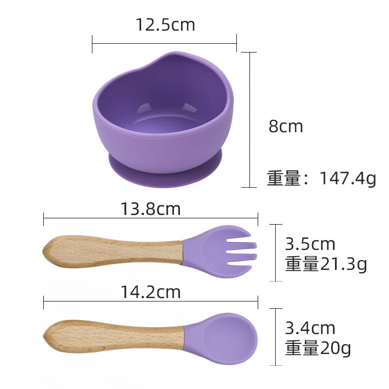 Cross-border supply of food-grade baby feeding bowls, forks and spoons, tableware sets, infant complementary food bowls, silicone tableware sets