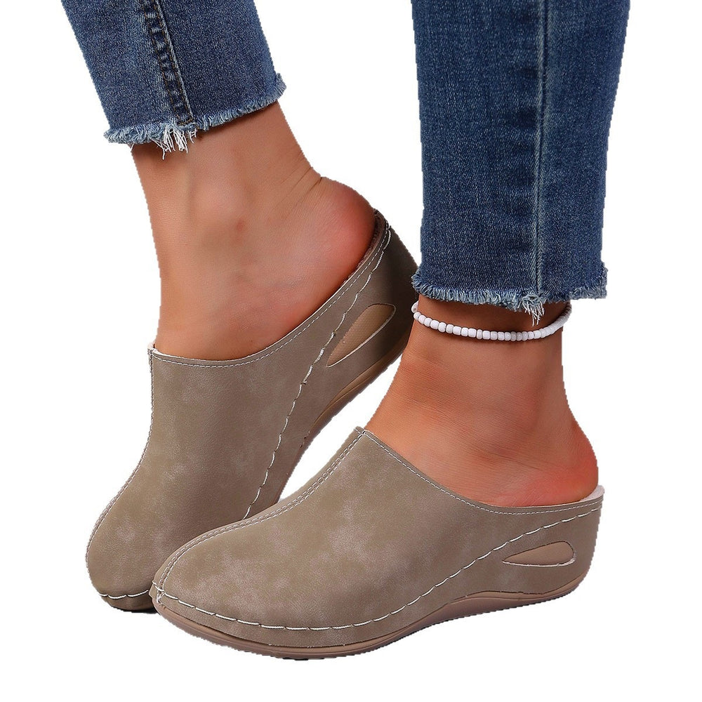 women's baotou thick sole slippers exportautumnew arrivalplus size round toe fleece-lined wedge slippers wholesale