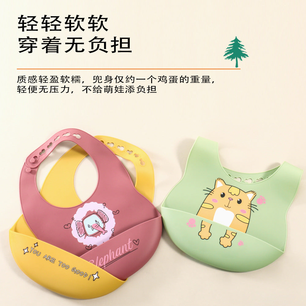 Cross-border popular baby bib ins baby saliva rice pocket leave-in summer children's silicone bib tableware set
