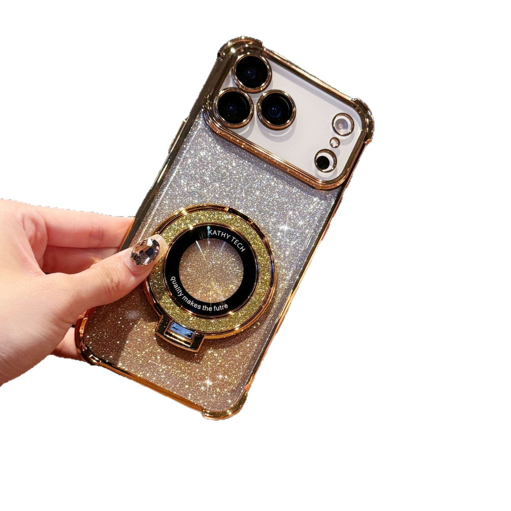 Suitable for iphone 17 mobile phone case electroplated four corners anti-fall glitter powder magnetic holder apple 16 lens film protective cover