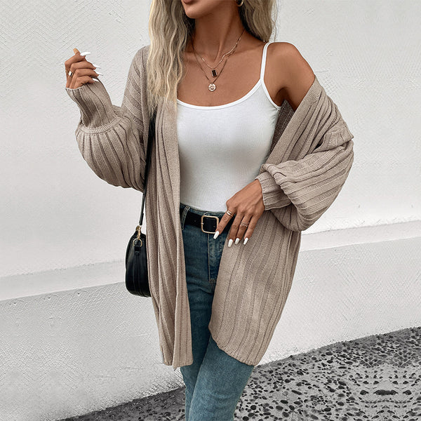 Independent Station Foreign Trade Wholesale 2023 Autumn and Winter New European and American Women's Clothing Long Sleeve Solid Color Cross-border Cardigan Sweater