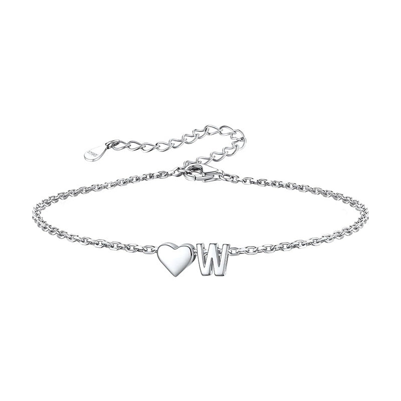 European and american style 26 alphabet letter bracelet for women - fashionable, minimalist, elegant stainless steel heart letter bracelet