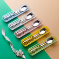 Portable storage cutlery set - cute cow design stainless steel children's dinnerware set: fork, spoon, and chopsticks