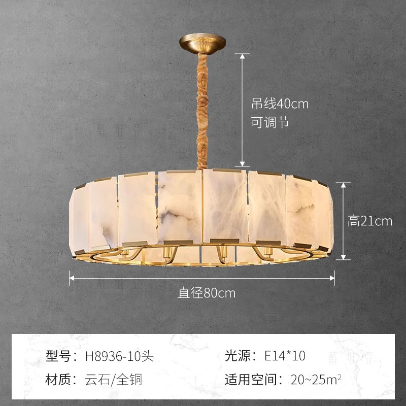 Spain imported natural marble all copper chandelier living room dining room bedroom matching minimalist light luxury high-end lamps