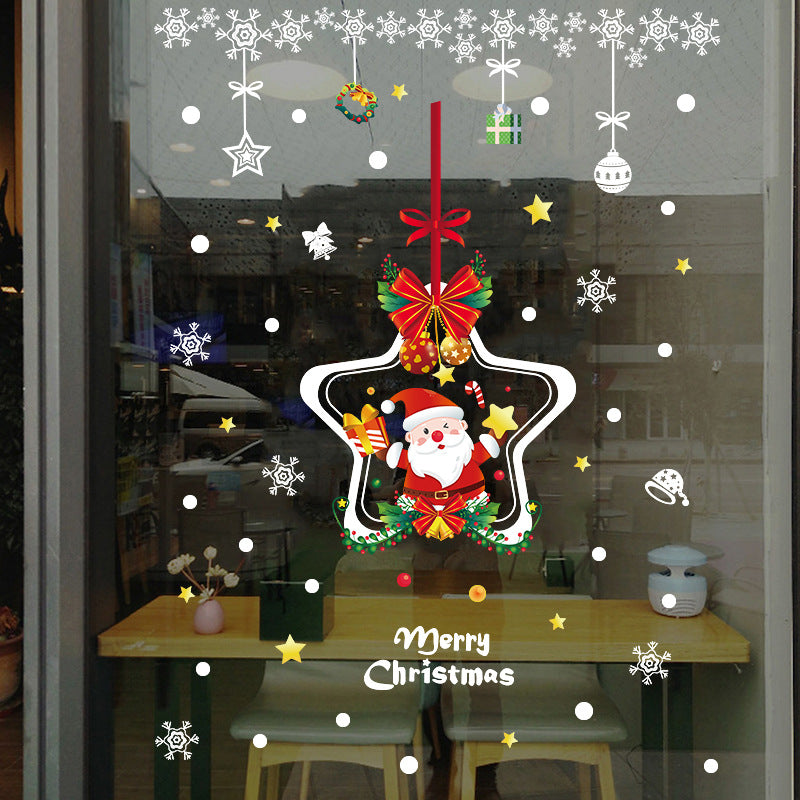 Christmas decoration glass door sticker shop window arrangement Santa Claus snowflake star hanging ring glue-free static sticker
