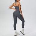 New arrival cross-border brushed beautiful back tight strap halter high waist yoga suit sports running fitness two-piece set