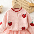 Girls' knit sweater set -  autumn/winter new collection - embroidered strawberry knit cardigan & tutu skirt two-piece set