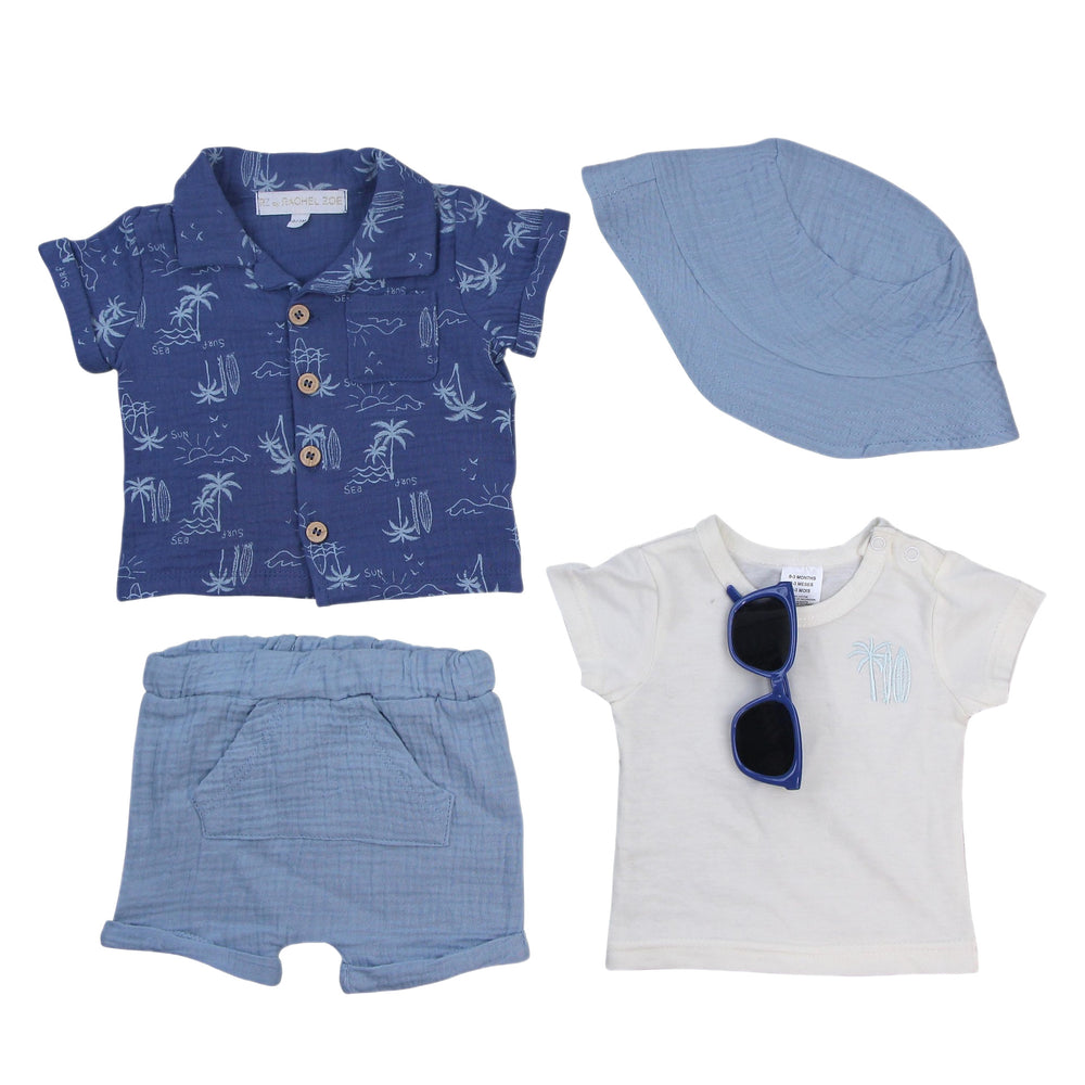 Baby suitsummerpure cotton short-sleeved lapel shirt hat export children's clothing baby clothes breathable clothing