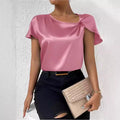 european and american export cross-border supply summer satin short-sleeve top - satin twist knot solid color loose fit versatile women's top