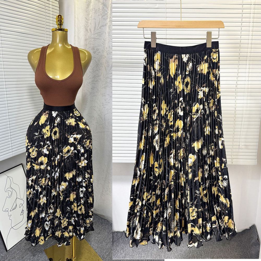 K-style high waist elastic waist rufflespleated skirt female a-line skirt slimming lookeasiest for matchwork clothing skirt