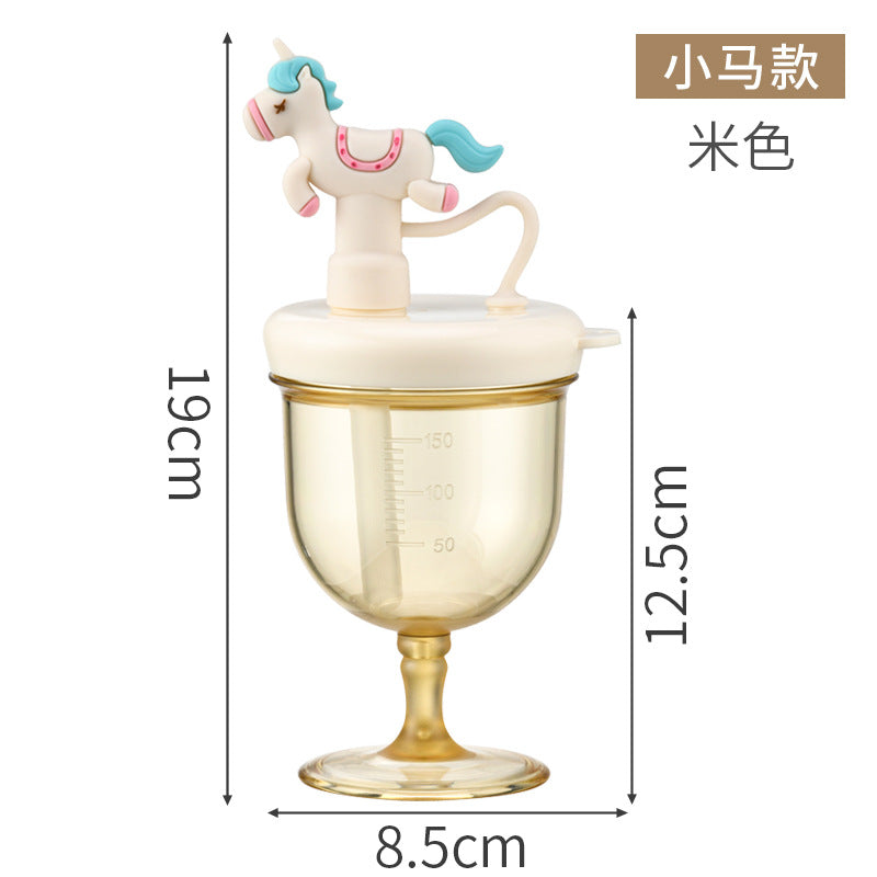 Ppsu water bottle baby training cup highball cup with scale unicorn straw cup children's drinking cup anti-choking