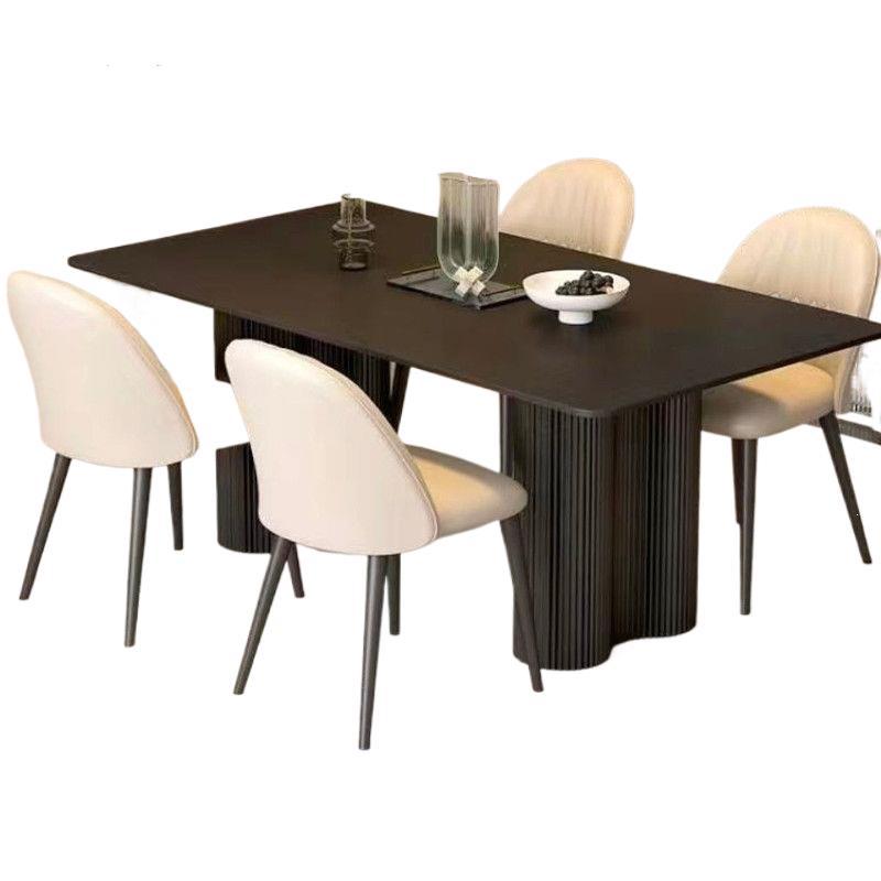 Black rock slab rectangular dining table and chair set - new italian style combination for small spaces - modern minimalist home dining table