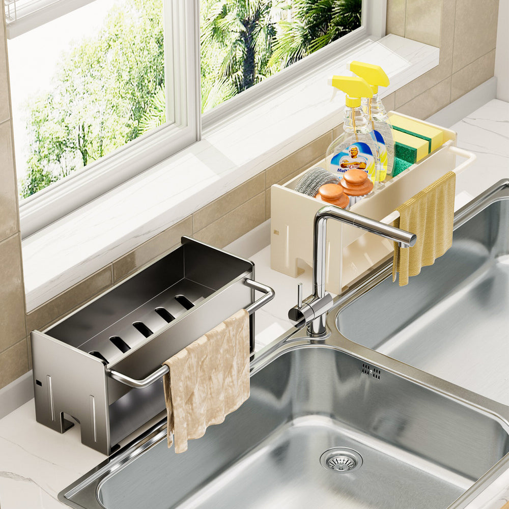 Kitchen sink dishcloth drain rack - multifunctional organizer for sink area, holds sponges, scrubbers, and dish soap
