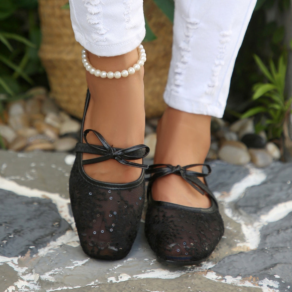 Breathable mesh mary janes - women's flat shoes, spring/summer , new bow detail, low-cut, fairy style