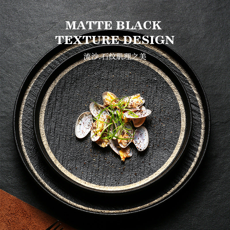 Creative nordic frosted edge steak plate - high-style stone texture ceramic serving dish for restaurant and home use