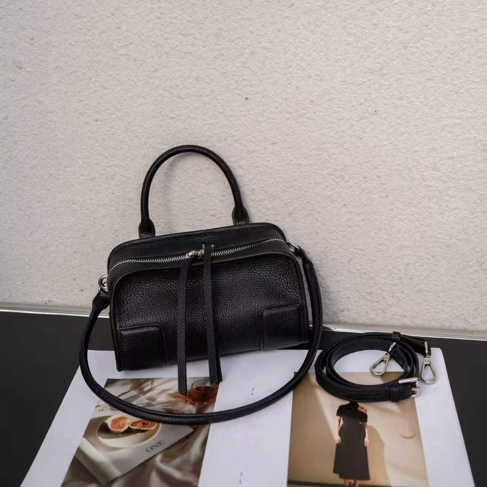 2026 new niche design vintage handbag fashionable versatile shoulder & crossbody bag vegetable-tanned leather boston bag