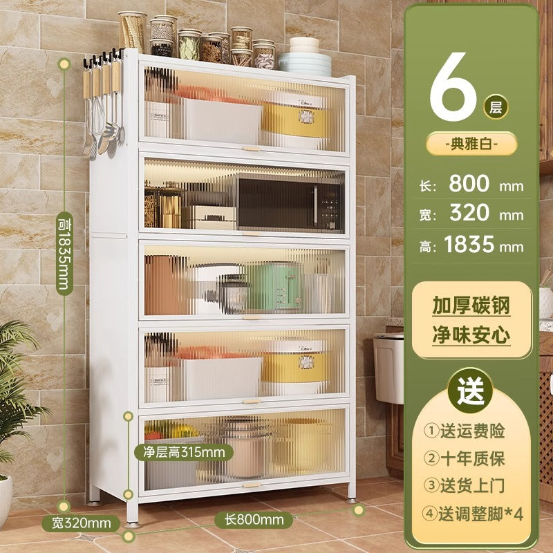 Kitchen thickened carbon steel storage rack floor-standing multi-layer dust-proof storage cabinet microwave oven with door multi-functional storage cabinet