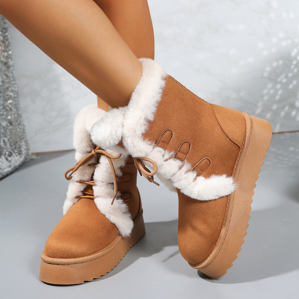 autumn/winter women's snow boots: fleece-lined, extra thick, platform, height-increasing, shearling-lined, northeastern-style cotton shoes, warm fuzzy boots