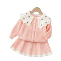 Girls' knitted sweater dress set - two-piece outfit, new autumn/winter  collection, handmade floral cardigan top and skirt set for little girls