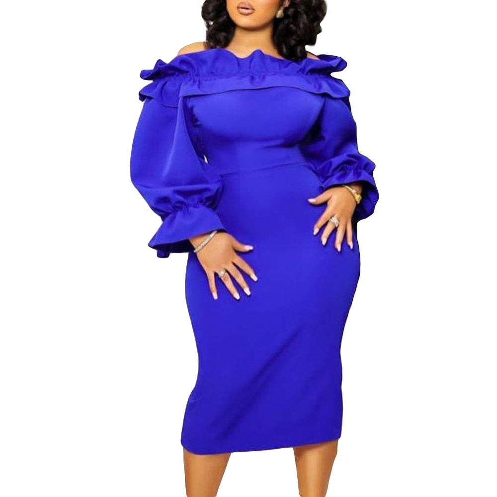 D3169 european and american style women's new autumn  off-the-shoulder long sleeve elegant slim-fit plus size export dress