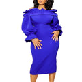 D3169 european and american style women's new autumn  off-the-shoulder long sleeve elegant slim-fit plus size export dress