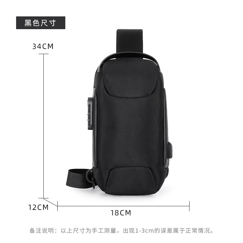 Customized combination lock men's breast bag, messenger bag, Oxford cloth sports men's bag, one shoulder messenger bag, logo customization can be printed.
