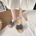Women's flat sandals - fairy style, new korean style for summer 2024, versatile bowknot beach slides