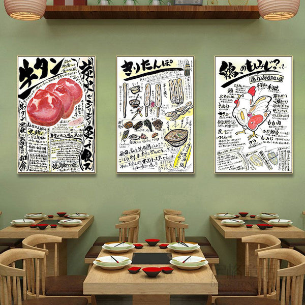 Japanese-style barbecue shop decorative painting sushi restaurant roast bird shop poster Japanese chicken, beef and pig parts exploded picture hanging picture