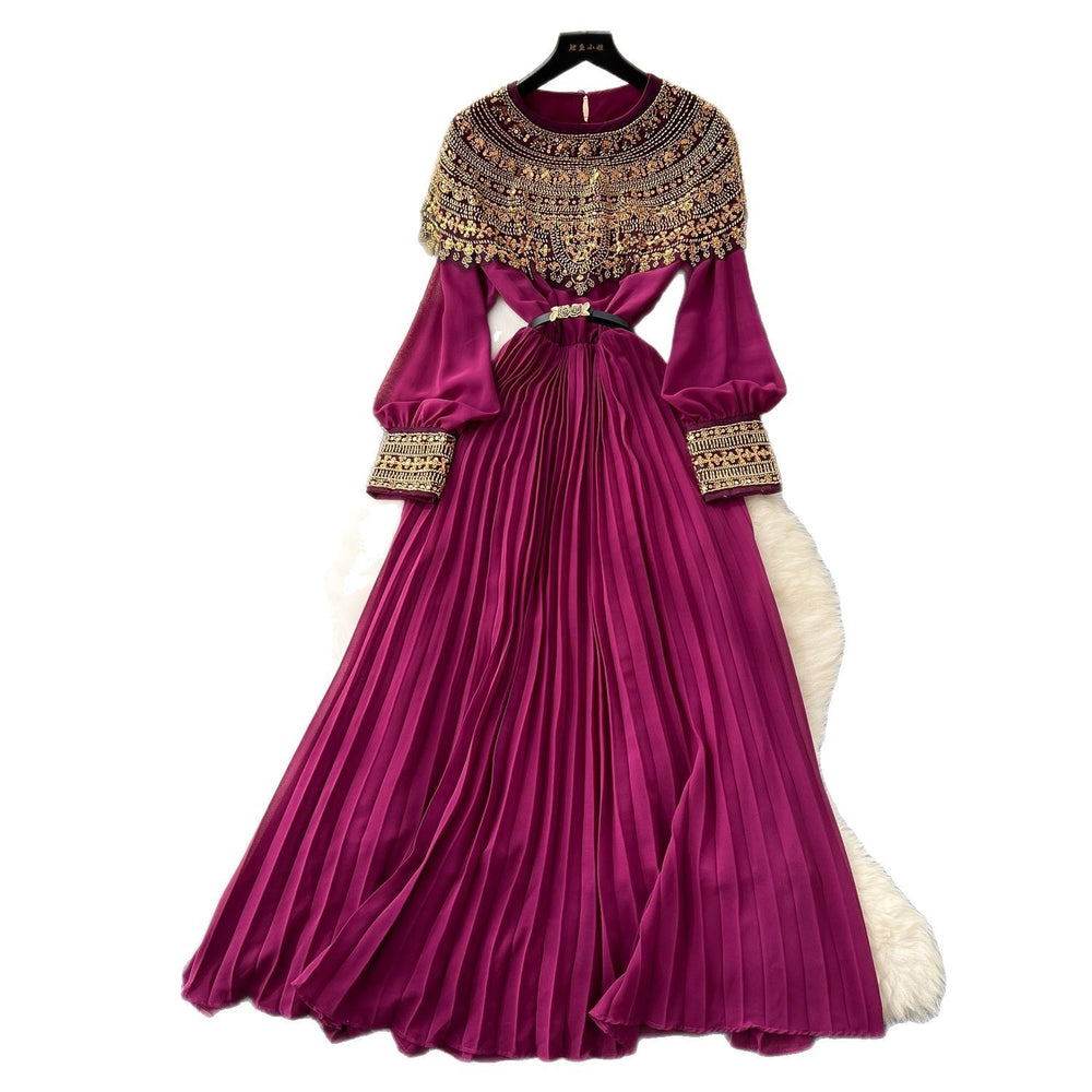 French high-end elegant sequin & beaded patchwork bodycon dress - women's  new arrival, chic pleated maxi dress