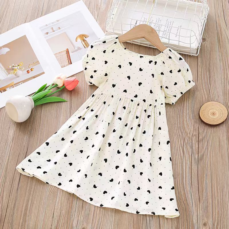 【matching family outfits】girls' cotton silk floral dress - princess style, stylish print, and puff sleeve skirt