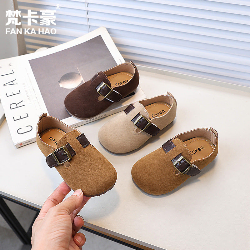 Vancahao kids birkenstock shoes  autumn new korean style girls' fashion soft sole leather shoes retro flats
