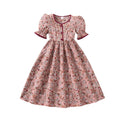 Summer girls' dress - new cross-border export style: french retro floral print, slim-fit, short-sleeve princess dress