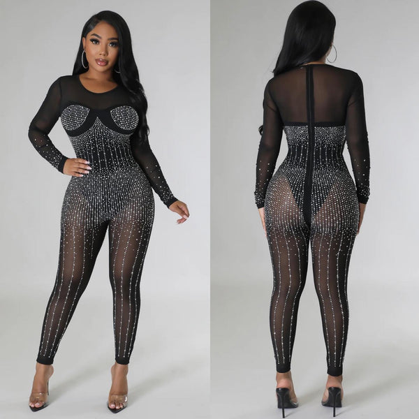 K8978 explosion, European and American sexy hot diamond deep V cardigan onesie, nightclub clothes