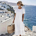 european and american cross-border  women's spring/summer vacation casual double-layer design round neck short sleeve dress
