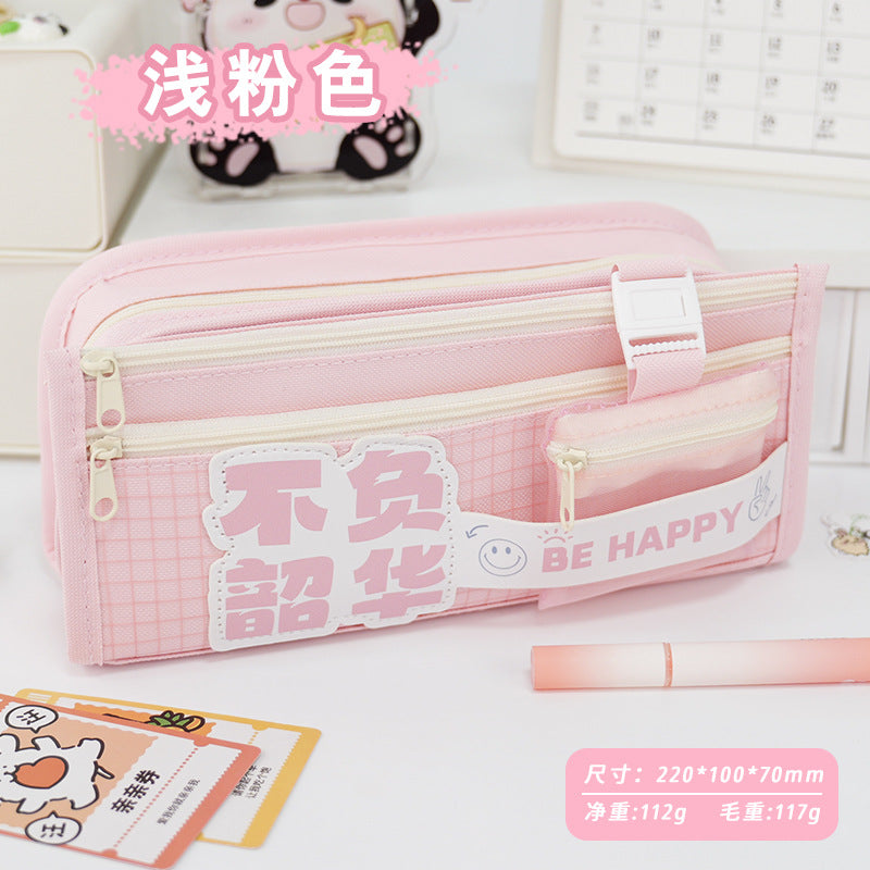 Cross-border panda pencil bag large capacity ins high value cute pencil case multi-layer stationery box primary school students stationery bag