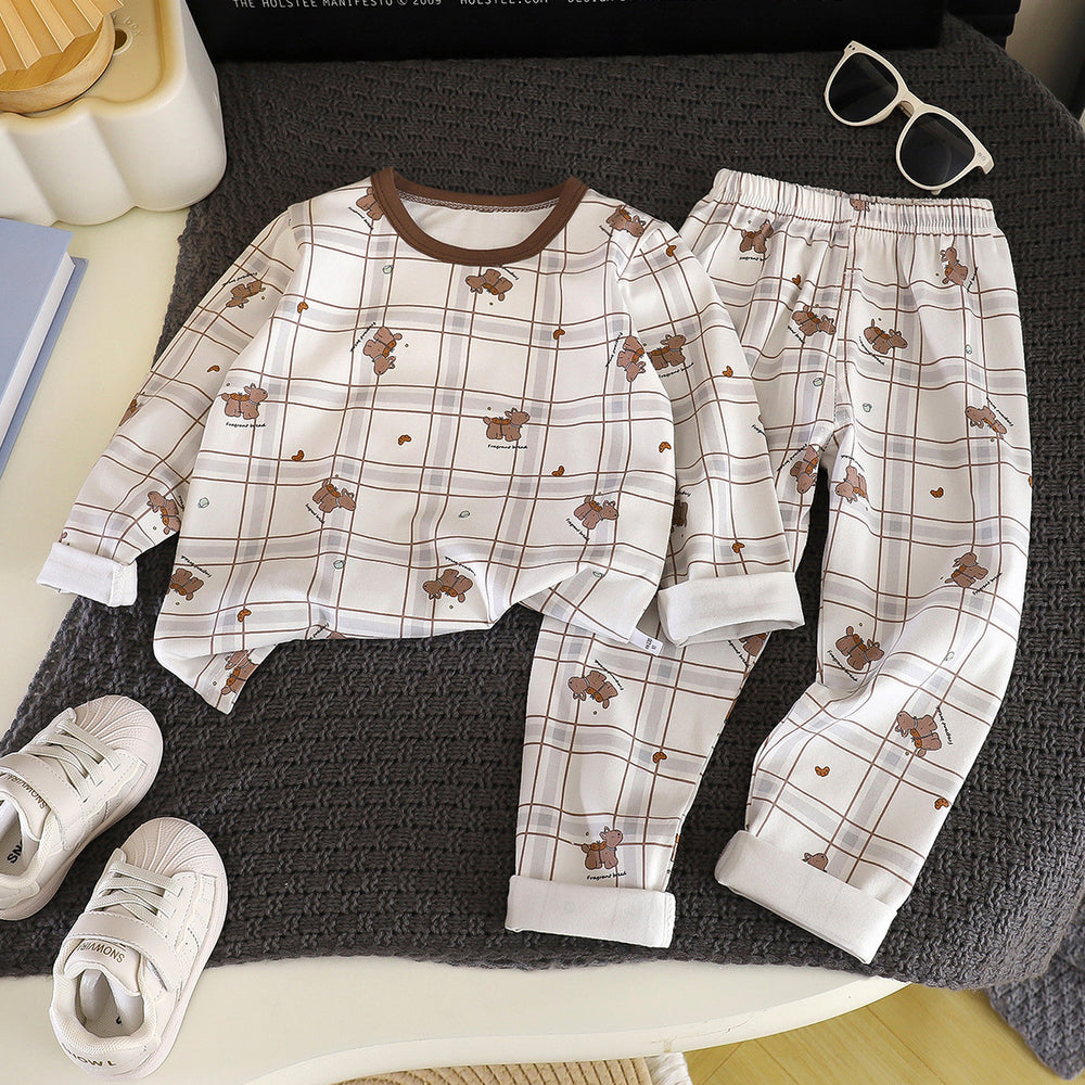 Autumn and winter kids' underwear set, baby lycra cotton thermal underwear, boys' and girls' base layer pajamas, loungewear, children's clothing