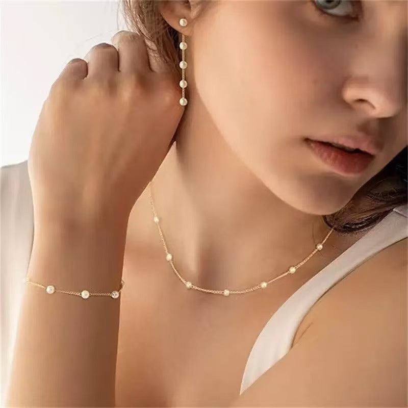 Colorfast pearl gypsophila necklace collarbone chain women's fashionelegant super fairy necklace trendy