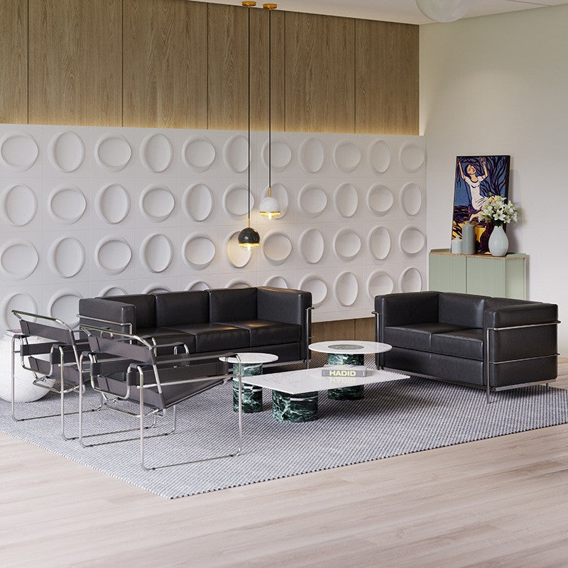 Lc2 minimalist business office sofa - classic le corbusier black reception area lounge seating
