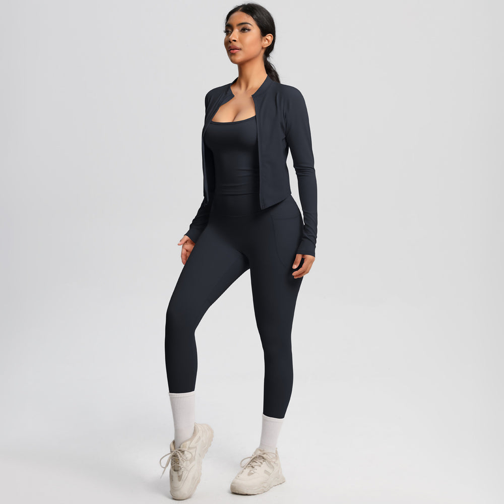 European and american outdoor casual tight-fit pocket yoga outfit set - quick-dry, high-waisted, slimming, cloud-like comfort, three-piece activewear set