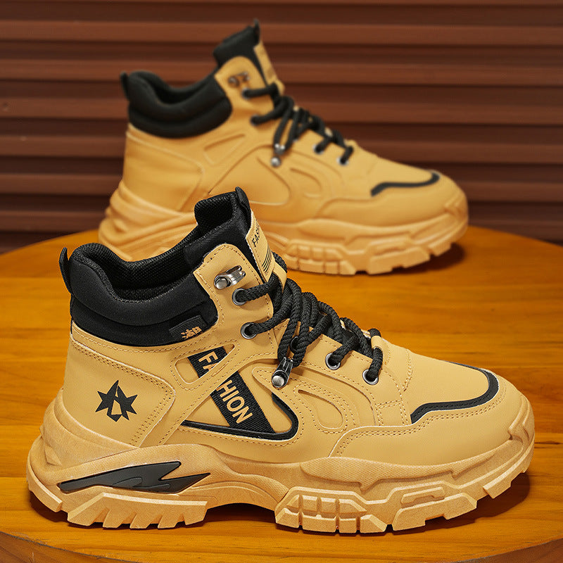 High-top men's shoes spring leather thick solenon-slip work boots spring outdoor hiking sports casualworkwear boots